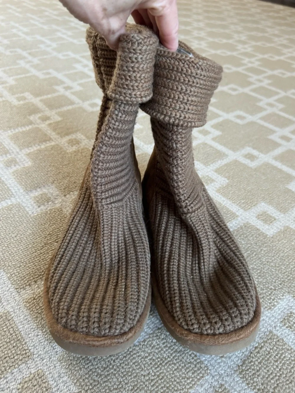 UGG Australia Knit Sweater Boots Fold Over Cozy Lounge Slouch Brown Size 9